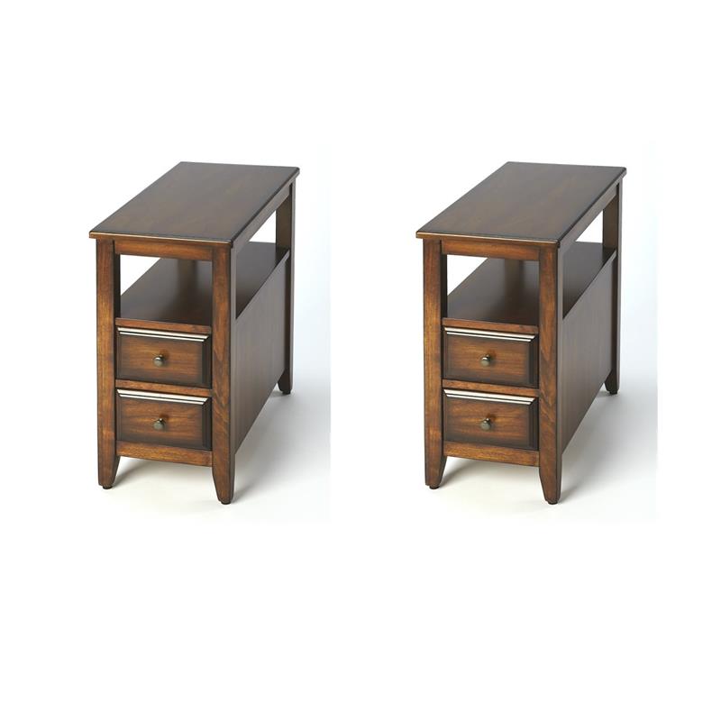 Pemberly Row Set of 2 Antique Cherry Chairside Tables In Brown