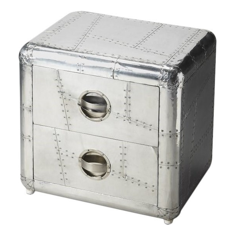 Pemberly Row Set of 2 Chic Midway Aviator Side Tables In Silver
