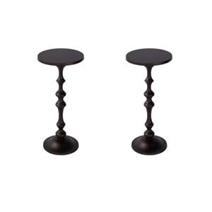 Pemberly Row Set of 2 10&quotW Round Metal Pedestal End Tables in Bronze