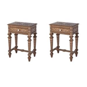 Pemberly Row Set of 2 21&quotW Rectangular Teak & Bone End Tables in Brown