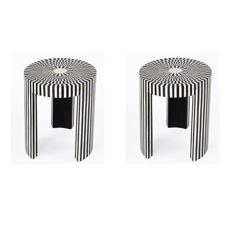Pemberly Row Set of 2 Transitional Bone Inlay Side Tables In Black And White