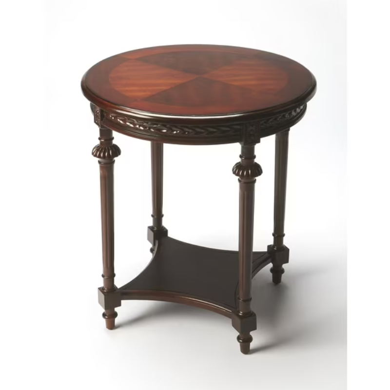 Pemberly Row Set of 2 Contemporary Wood Round End Tables in Brown