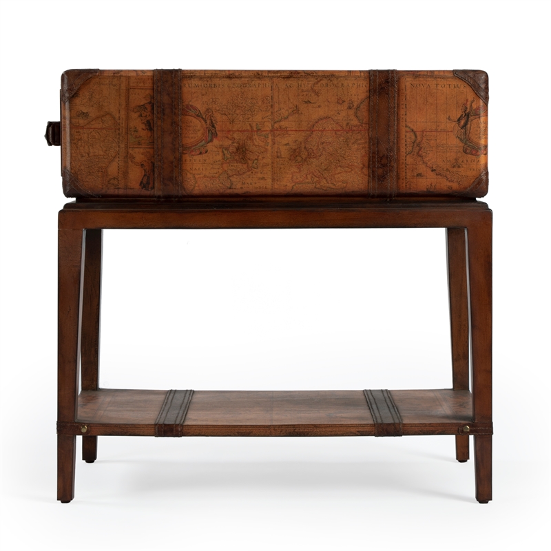 Pemberly Row Set of 2 Old World Map Case Chairside Tables In Brown