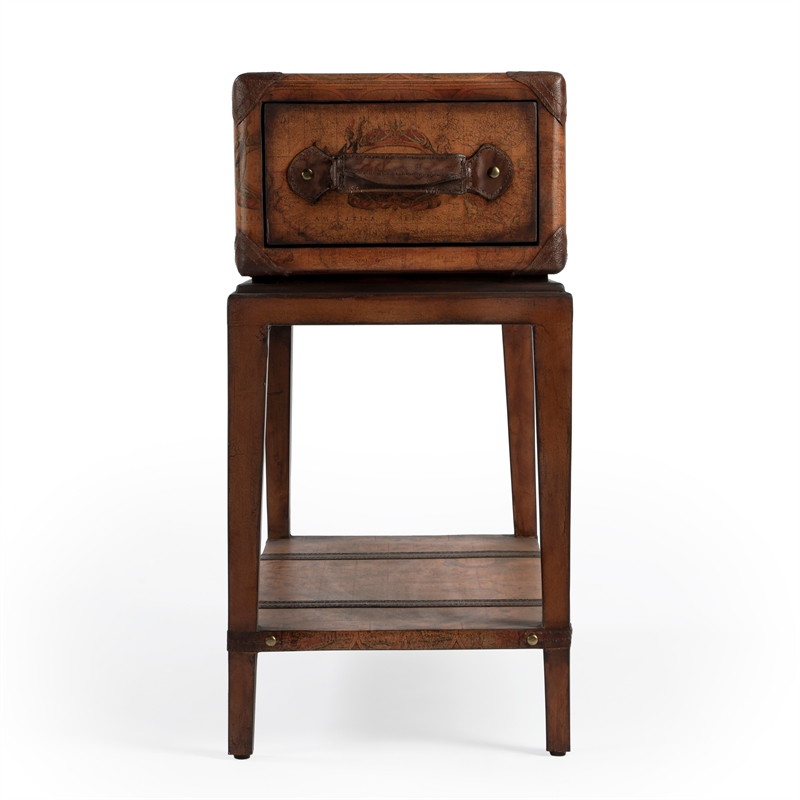 Pemberly Row Set of 2 Old World Map Case Chairside Tables In Brown