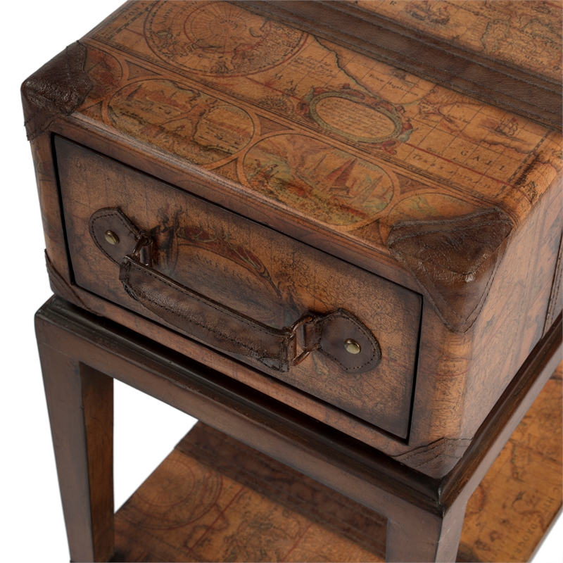 Pemberly Row Set of 2 Old World Map Case Chairside Tables In Brown