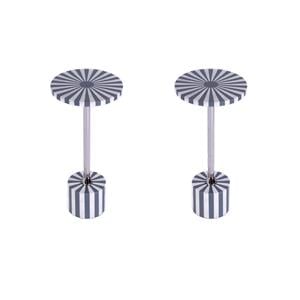 Pemberly Row Set of 2 Stainless Steel & Bone Inlay Round Side Tables in Gray