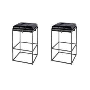 Pemberly Row Set of 2 31&quot Seat Height Leather Bar Stools in Black