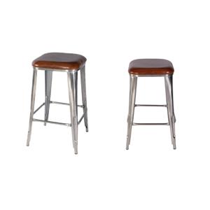 Pemberly Row Set of 2 30.75&quotH Leather Bar Stools in Brown in Silver