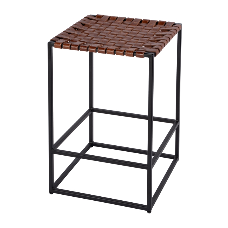 Pemberly Row Set of 2 24 in Seat Height Leather Counter Stools in Brown
