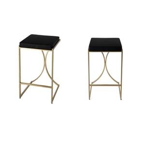 Pemberly Row Set of 2 31&quot Upholstered Bar Stools in Black / Gold