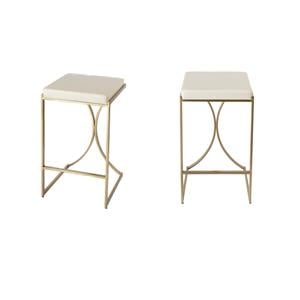 Pemberly Row Set of 2 31&quot Upholstered Bar Stools in Ivory / Gold