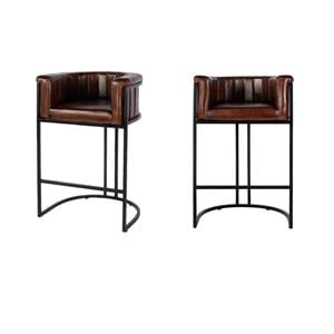 Pemberly Row Set of 2 29&quot Seat Height Leather Bar Stools - Brown