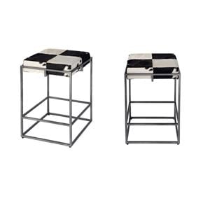 Pemberly Row Set of 2 26.5&quot Hair on Hide Counter Stools in Black in White