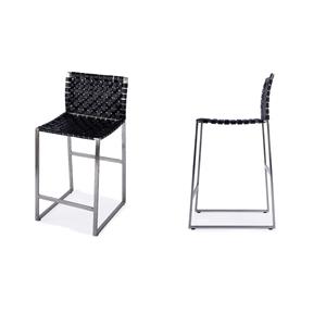 Pemberly Row Set of 2 25&quot Woven Leather Counter Stools In Black
