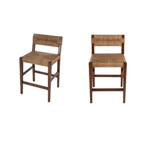 Pemberly Row Set of 2 25&quot Woven Counter Stools with Back in Brown