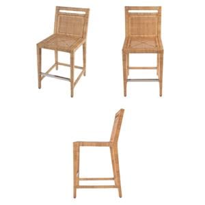Pemberly Row Set of 3 24&quot Rattan Counter Stools with Back in Natural