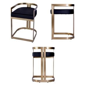 Pemberly Row Set of 3 Faux Leather 22&quot Dining Stools in Black / Gold