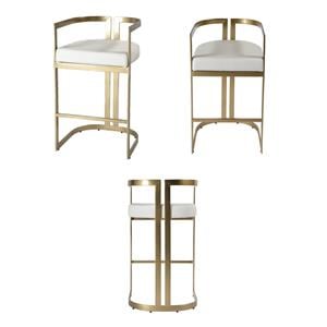 Pemberly Row Set of 3 Faux Leather 35&quot Barstools in White / Gold