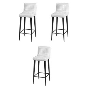 Pemberly Row Set of 3 32.5&quot Seat Height Leather and Iron Bar Stools in White