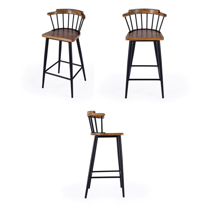 Pemberly Row Set of 3 Wood And Iron Spindle Bar Stools in Natural