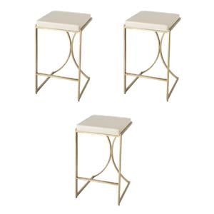 Pemberly Row Set of 3 31&quot Upholstered Bar Stools in Ivory / Gold