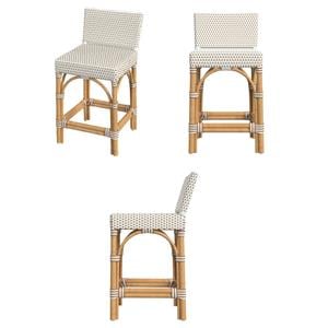 Pemberly Row Set of 3 24.5&quotH Outdoor Counter Stools in Beige and White