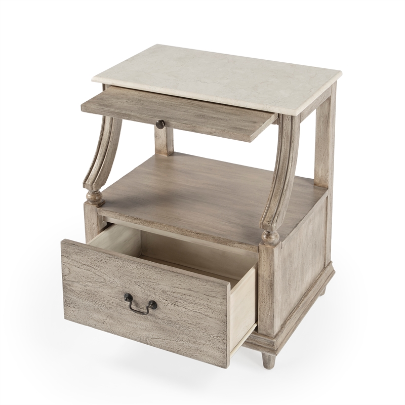 Pemberly Row Set of 2 Contemporary Marble Nightstands In Gray