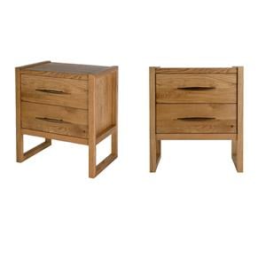 Pemberly Row Set of 2 25&quotW Wood 2-Drawer Nightstands-Light Brown