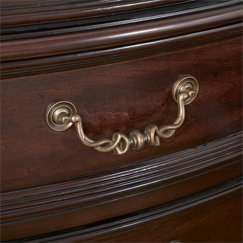 Pemberly Row Set of 4 Chocolate King Bed & Nightstands & Dresser with Mirror