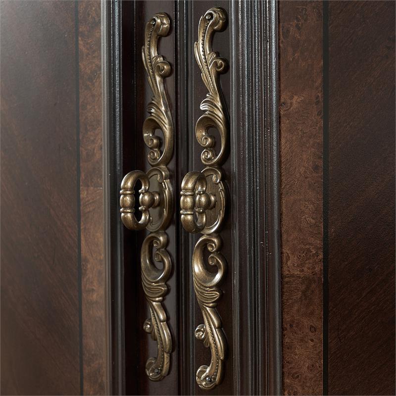 Pemberly Row Set of 4 Chocolate King Bed & Nightstands & Dresser with Mirror
