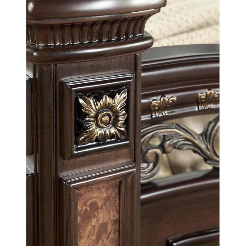 Pemberly Row Set of 4 Chocolate King Bed & Nightstands & Dresser with Mirror