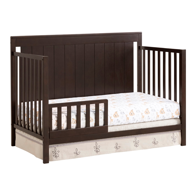 Pemberly Row Set of 3 Modern Wood Toddler Guard Rails & Bed in Espresso