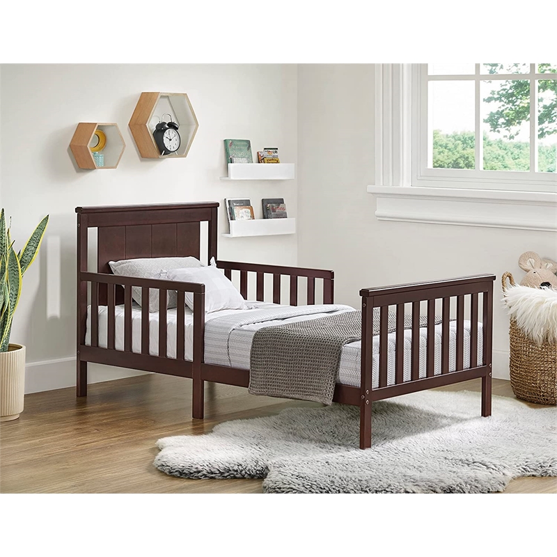 Pemberly Row Set of 3 Modern Wood Toddler Guard Rails & Bed in Espresso
