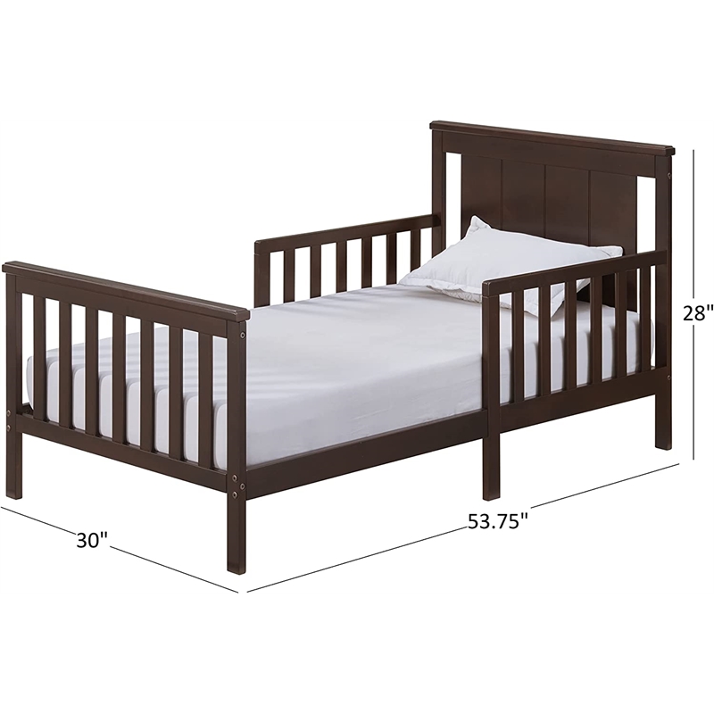 Pemberly Row Set of 3 Modern Wood Toddler Guard Rails & Bed in Espresso