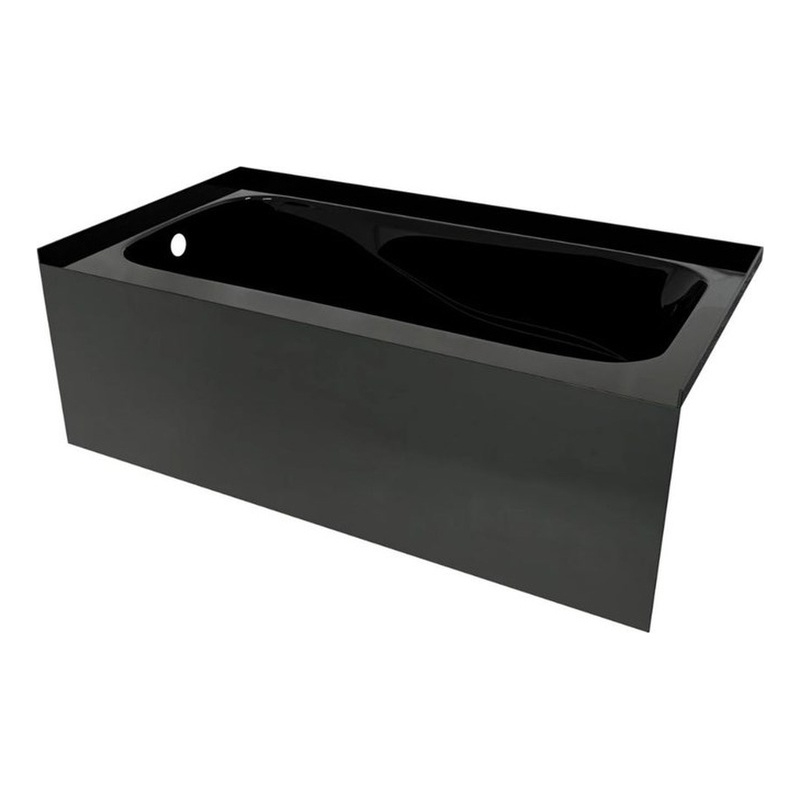 Pemberly Row Left Hand Acrylic Bathtub Sculpted Interior & Smooth Skirt in Black