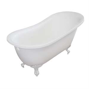 Pemberly Row Acrylic 55X27X32 Single Slipper Clawfoot Tub with Feet