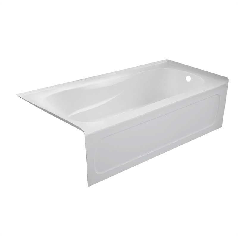 Pemberly Row Acrylic Right Hand Drain Bathtub Interior & Integral Skirt in White