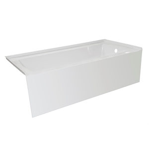 Pemberly Row Acrylic Right Hand Drain Bathtub Smooth Integral Skirt in White