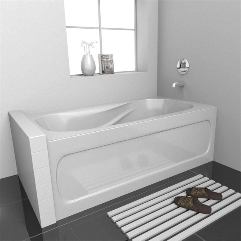 Pemberly Row Acrylic Right Hand Drain Bathtub Interior & Integral Skirt in White