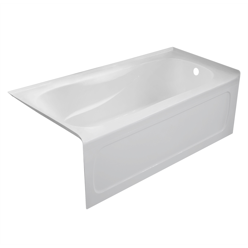 Pemberly Row Acrylic Right Hand Drain Bathtub Interior & Integral Skirt in White