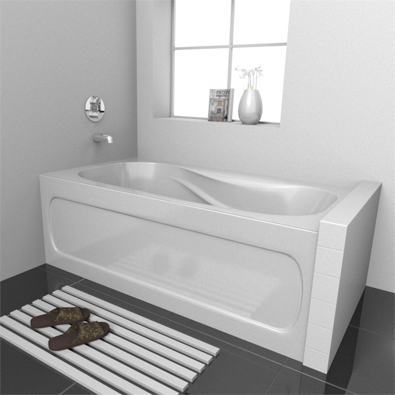 Pemberly Row Acrylic Left Hand Drain Bathtub Interior & Integral Skirt in White