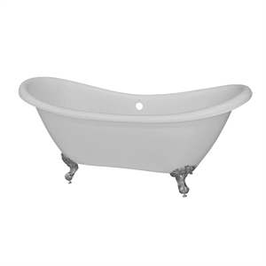 Pemberly Row Acrylic 68X28X30 Double Slipper Clawfoot Tub with Gold Feet