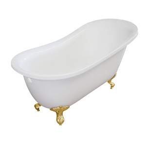 Pemberly Row Acrylic 55 X27 X32 Single Slipper Clawfoot Tub with Gold Feet