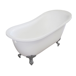 Pemberly Row Acrylic 55 X27 X32 Single Slipper Clawfoot Tub Brushed Nickel Feet