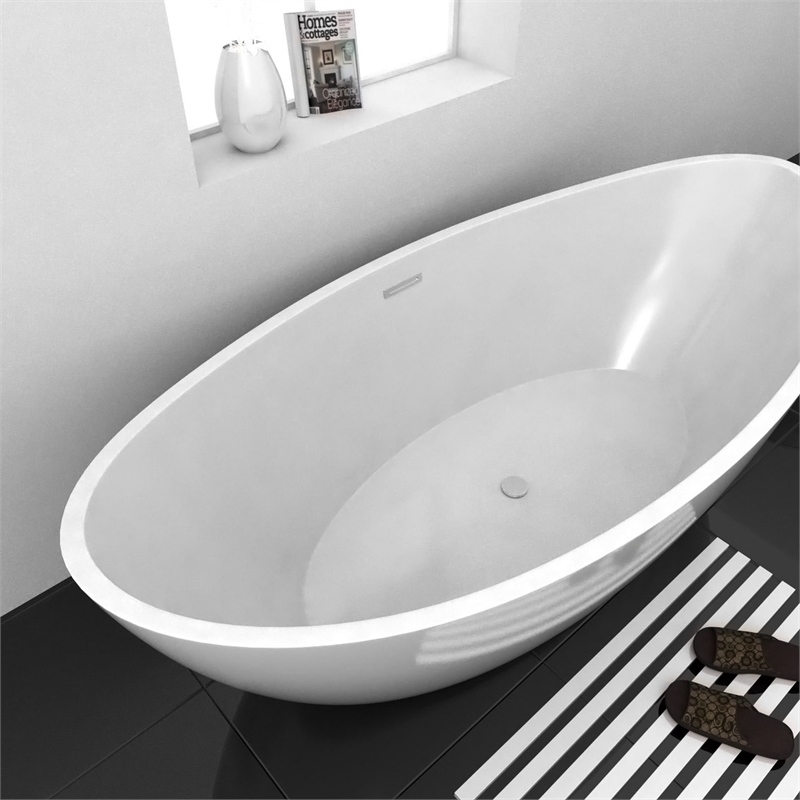 Pemberly Row Acrylic Oval Freestanding Acrylicsulated Bathtub in White