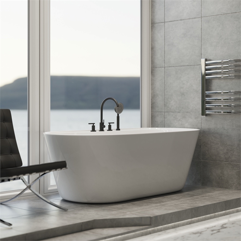 Pemberly Row Acrylic Oval Freestanding Acrylicsulated Bathtub in White