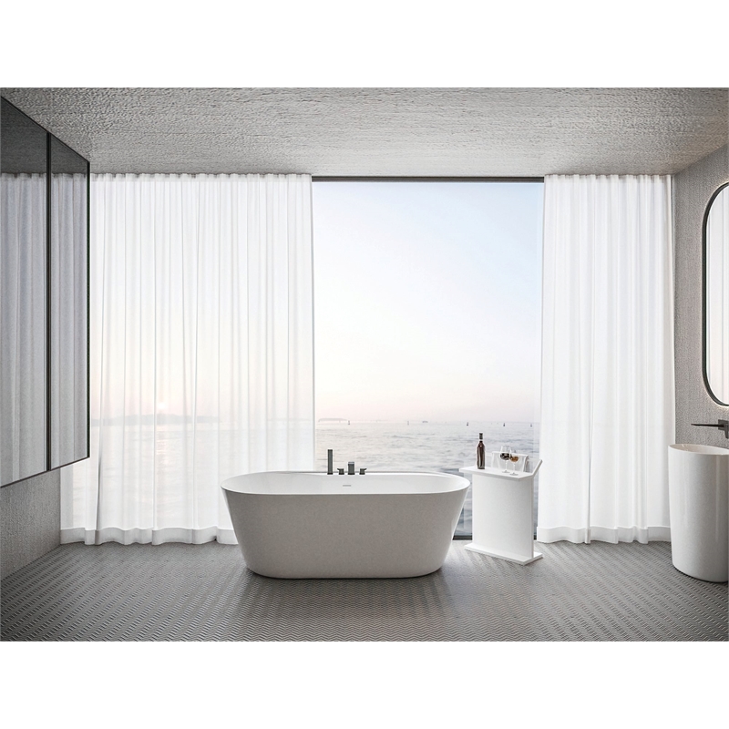 Pemberly Row Acrylic Oval Freestanding Acrylicsulated Bathtub in White