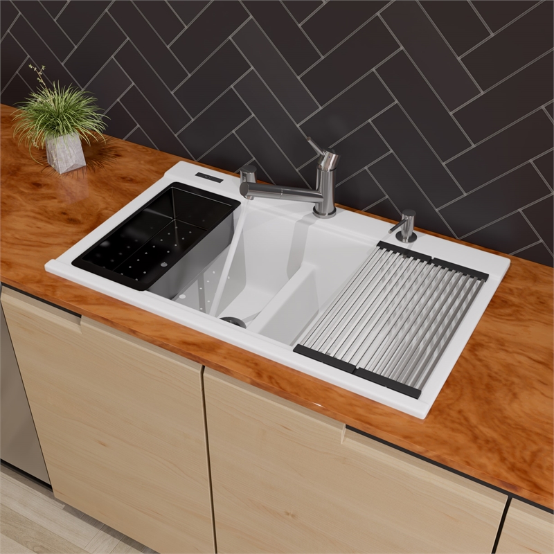 Pemberly Row Solid Brushed Stainless Steel Pull Out Single Hole Kitchen Faucet