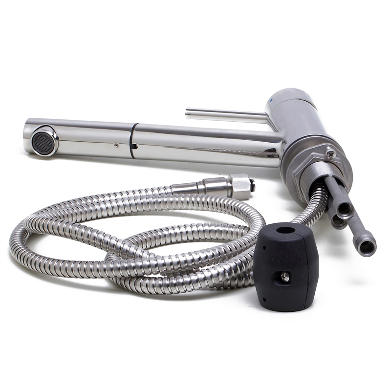 Pemberly Row Solid Polished Stainless Steel Pull Out Single Hole Kitchen Faucet