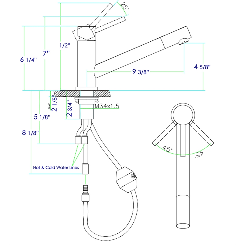 Pemberly Row Solid Polished Stainless Steel Pull Out Single Hole Kitchen Faucet